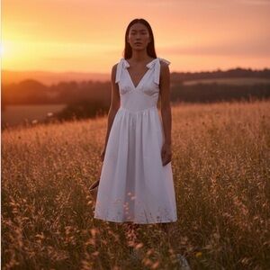 Zara White Tie-Shoulder Midi Dress